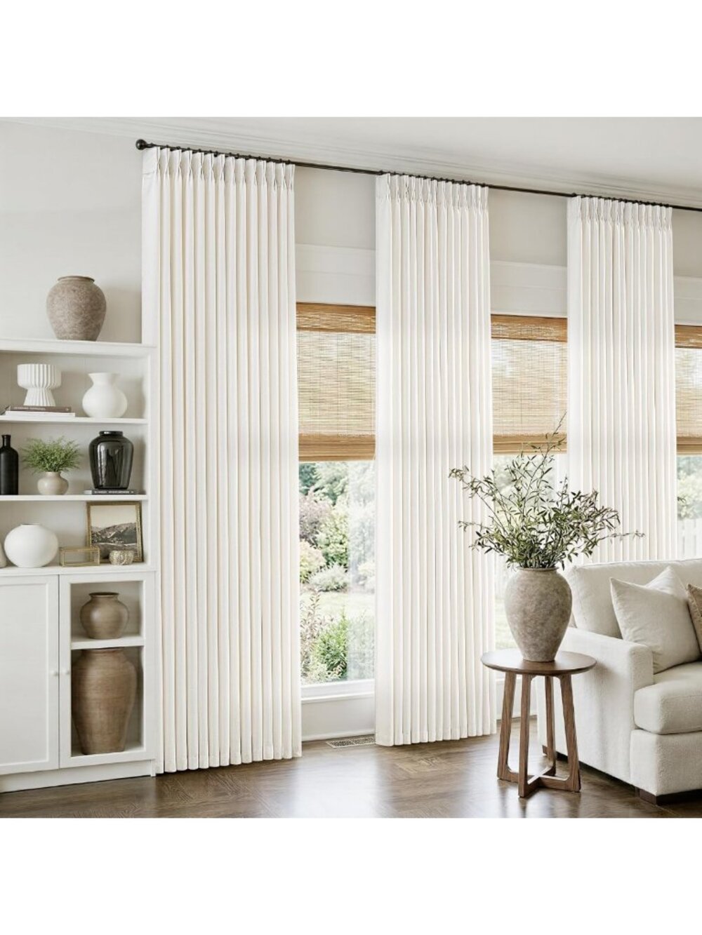 Elegant Natural Ivory Linen Curtains - 102" Long, 4 Panels, Pinch Pleat Design